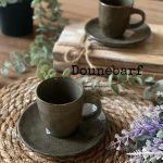 فنجان نعلبکی قهوه ای روستیک